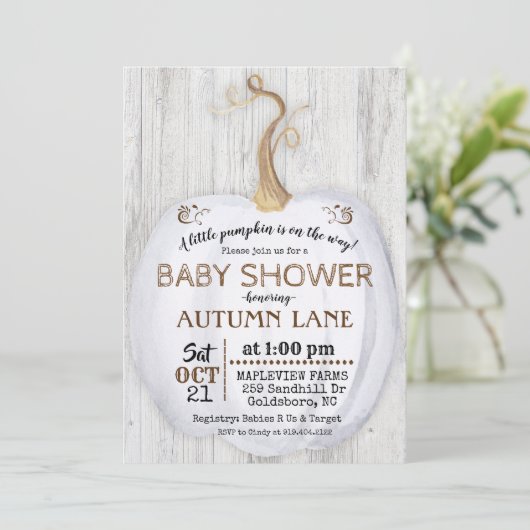 Pumpkin Rustic Fall Babydusche Einladung (Stehend Vorderseite)