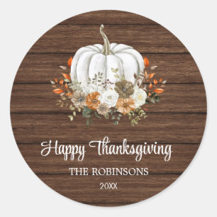 Pumpkin Rustic Happy Thanksgiving Gefallen Runder Aufkleber