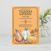 Pumpkin Rustic Thanksgiving Dinner Fall Watercolor Einladung (Stehend Vorderseite)