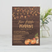 Pumpkin Rustic Twin Baby Shower Einladung (Stehend Vorderseite)