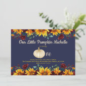 Pumpkin Rustikale erste Sonnenblume Blaues Gold Ge Einladung (Stehend Vorderseite)