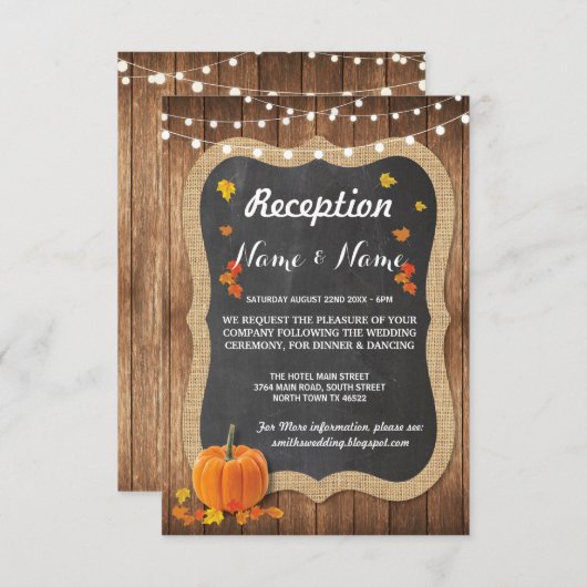 Pumpkin Rustikale Hochzeitsempfangskarten fallen C Einladung (Vorne/Hinten)