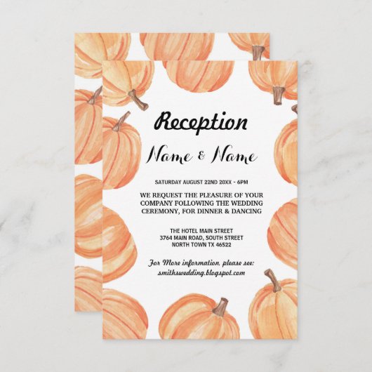 Pumpkin Rustikale Hochzeitsempfangskarten fallen Einladung (Vorne/Hinten)