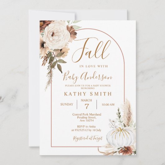 Pumpkin Rustikaler Boho Arch Fall in Liebe Baby Einladung (Vorderseite)