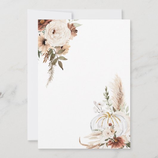 Pumpkin Rustikaler Boho Arch Fall in Liebe Baby Einladung (Rückseite)