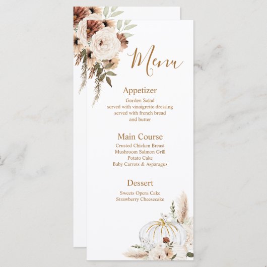 Pumpkin Rustikaler Boho Arch Fall in Liebe Menükarte (Vorne/Hinten)