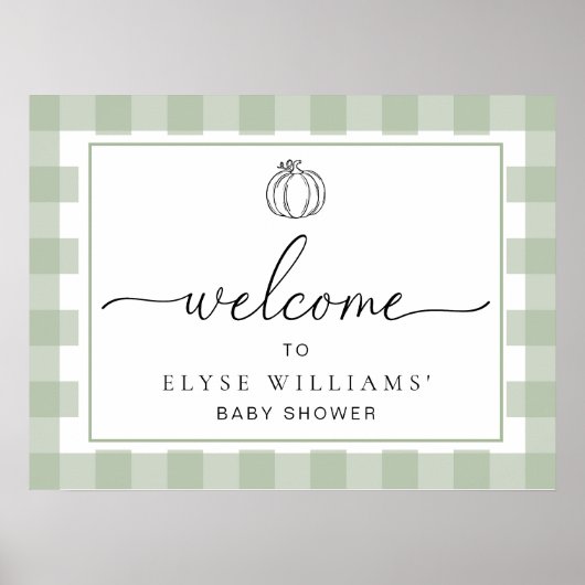 Pumpkin Sage Green Gingham Willkommen Poster (Vorne)