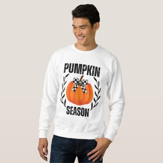 Pumpkin Saison Coquette Black Checkered Bow Fall Sweatshirt (Vorne ganz)