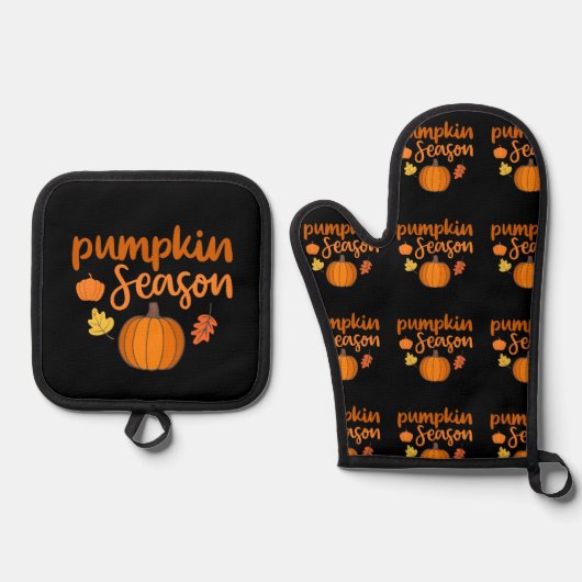 Pumpkin-Saison Herbst Ofenhandschuh & Topflappen-Set (Vorderseite)