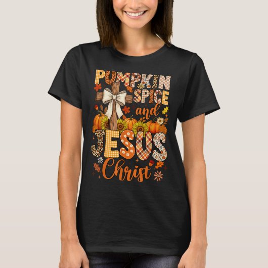 Pumpkin Sce And Jesus Christ Funny Fall Christian T-Shirt (Vorderseite)