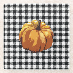 Pumpkin Schwarzer Karo Herbst Glasuntersetzer