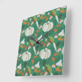 Pumpkin seamless pattern carrots and mushrooms quadratische wanduhr (Winkel)