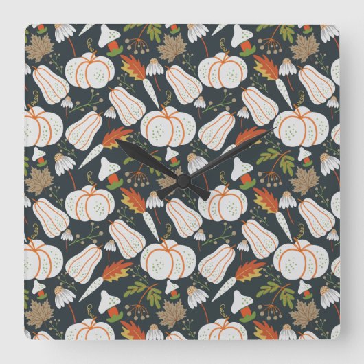 Pumpkin seamless pattern floral black and white quadratische wanduhr (Vorderseite)