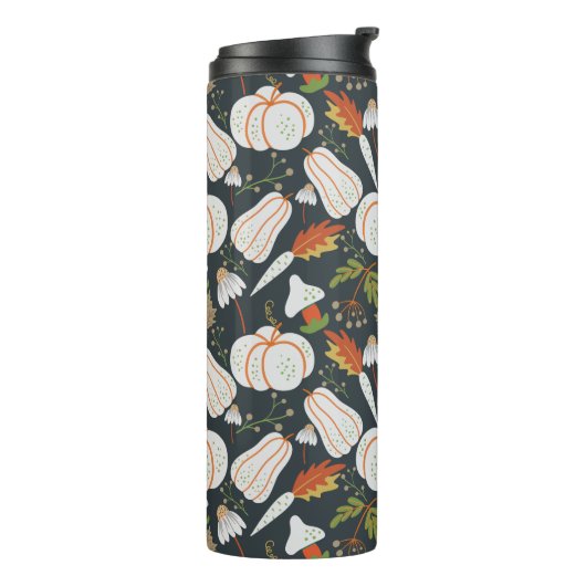 Pumpkin seamless pattern floral black and white thermosbecher (Nach links gedreht)