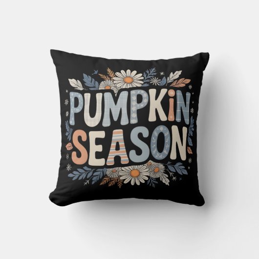 Pumpkin Season – Blue Floral Retro Coussin Kissen (Vorderseite)