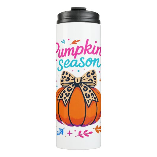 Pumpkin Season Leopard Bow Design - Niedliches Fal Thermosbecher (Vorderseite)