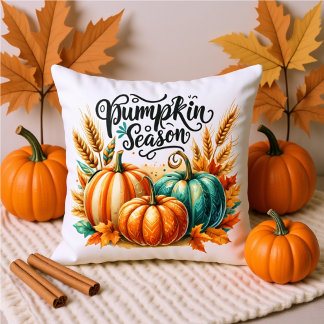 Pumpkin Season Watercolor Lettering – Cozy Autumn Kissen
