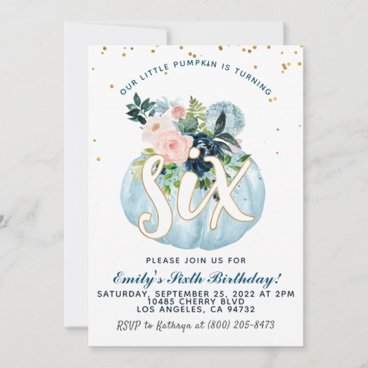 Pumpkin Sechster Geburtstag Einladung (Vorderseite)