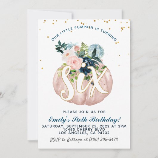 Pumpkin Sechster Geburtstag Einladung (Vorderseite)