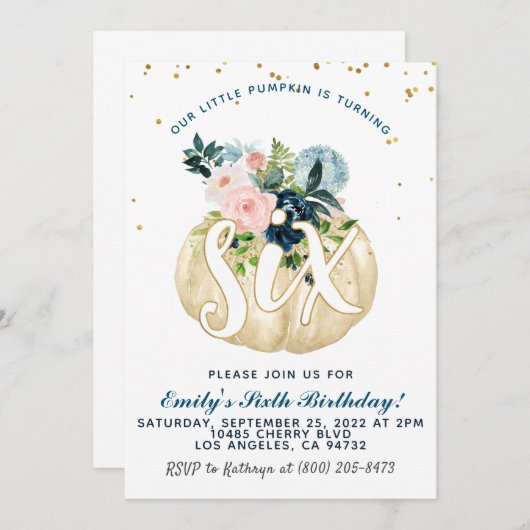 Pumpkin Sechster Geburtstag Einladung (Vorne/Hinten)
