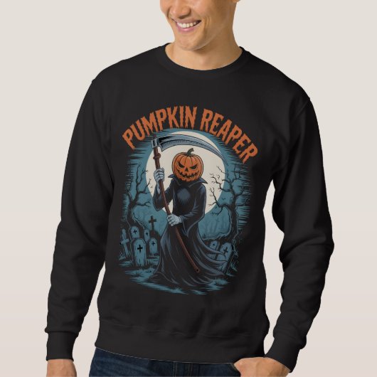 Pumpkin Sensenmann Gothic Halloween Todecythe Sweatshirt (Vorderseite)