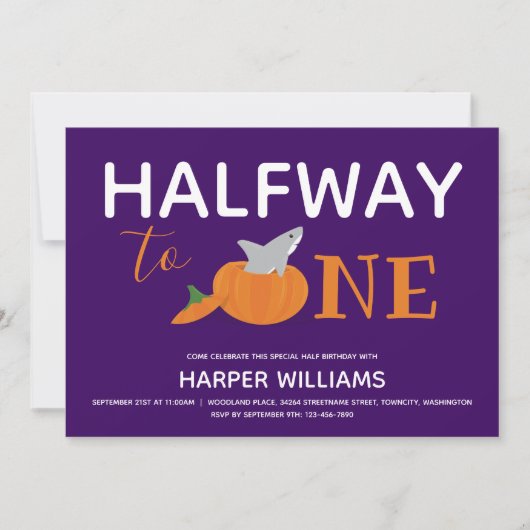 Pumpkin Shark 6 Monate Baby Halbgeburtszeit Einladung (Vorderseite)