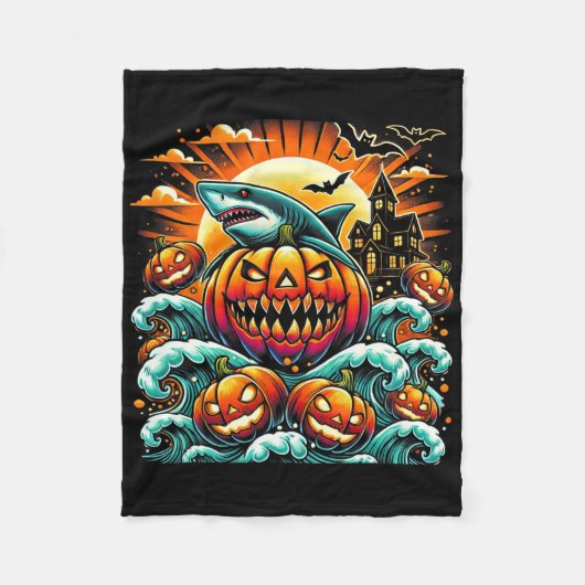 Pumpkin Shark Halloween Fleecedecke (Vorderseite)