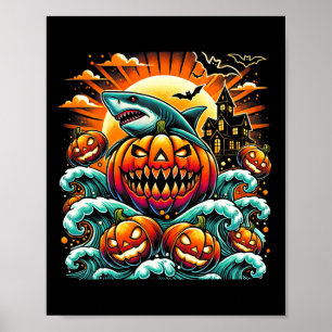 Pumpkin Shark Halloween Poster
