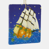 Pumpkin Ship at Sea Magical Fairytale Keramikornament (Rechts)
