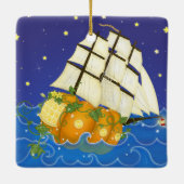 Pumpkin Ship at Sea Magical Fairytale Keramikornament (Rückseite)