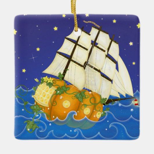 Pumpkin Ship at Sea Magical Fairytale Keramikornament (Vorderseite)