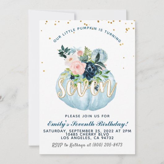 Pumpkin Siebter Geburtstag Einladung (Vorderseite)
