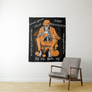 Pumpkin Sips Skeleton Tipps Wand hängen, Halloween Wandteppich