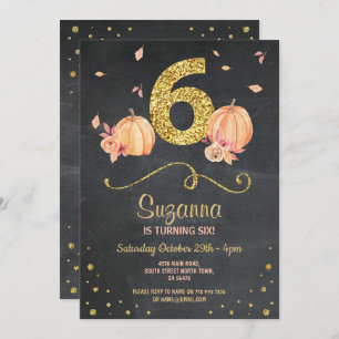 Pumpkin SIX Geburtstag 6. Herbst Chalk Gold Einlad Einladung