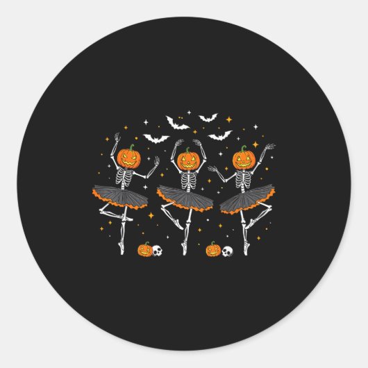 Pumpkin Skeleton Ballerinas Ballet Dance Girls Hal Runder Aufkleber (Vorderseite)