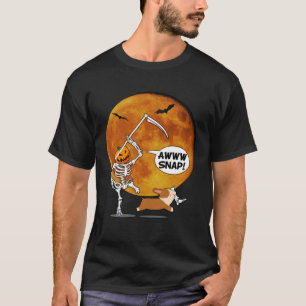 Pumpkin Skeleton Broken Leg Halloween Corgi Sensen T-Shirt