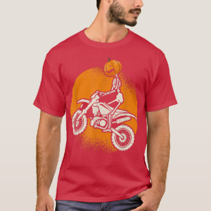 Pumpkin Skeleton Dirt Bike Rider Halloween Motocro T-Shirt