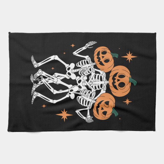Pumpkin Skeleton Halloween Pumpkin Spooky Jahresze Geschirrtuch (Horizontal)