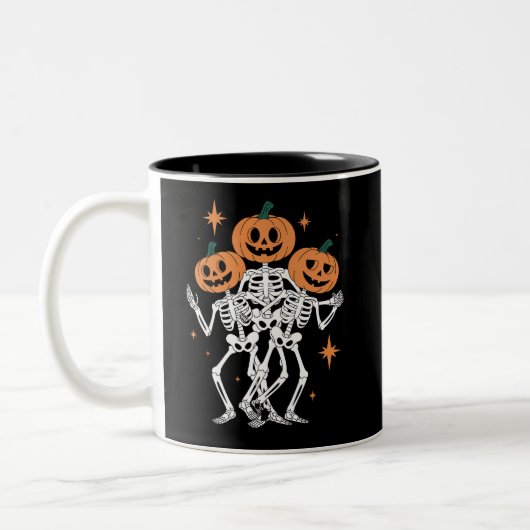 Pumpkin Skeleton Halloween Pumpkin Spooky Jahresze Zweifarbige Tasse (Links)