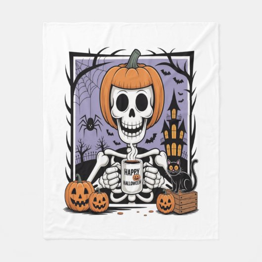 Pumpkin Skeleton trinken Kaffee Fleecedecke (Vorderseite)
