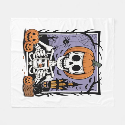 Pumpkin Skeleton trinken Kaffee Fleecedecke (Vorderseite (Horizontal))