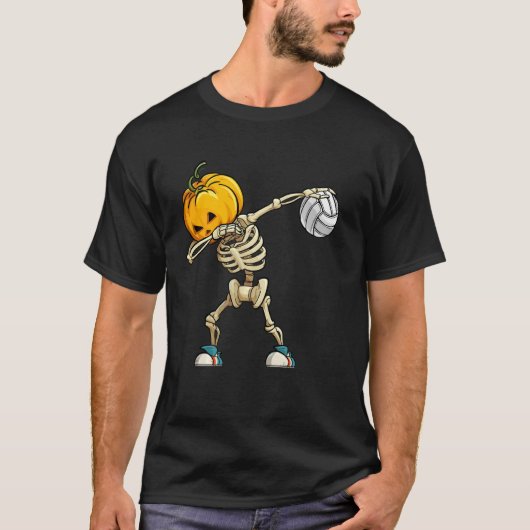 Pumpkin Skeleton Women Men Volleyball Player Hallo T-Shirt (Vorderseite)
