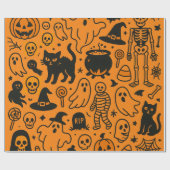 pumpkin, skull and ghost patterned wrapping paper geschenkpapier (Flach)