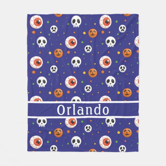 Pumpkin Skull Eyeball Blue Fleece Blanket (Vorderseite)