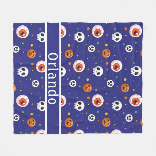 Pumpkin Skull Eyeball Blue Fleece Blanket (Vorderseite (Horizontal))