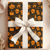 Pumpkin Skull Ghost Spooky Halloween Muster Geschenkpapier