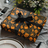 Pumpkin Skull Ghost Spooky Halloween Muster Geschenkpapier