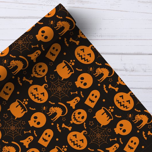 Pumpkin Skull Ghost Spooky Halloween Muster Geschenkpapier