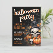 Pumpkin Skull Halloween-Party Einladung (Stehend Vorderseite)