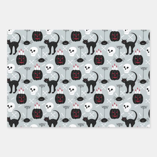 Pumpkin Skulls Black Cat Design Perfekte Halloween Geschenkpapier Set (Vorderseite 2)
